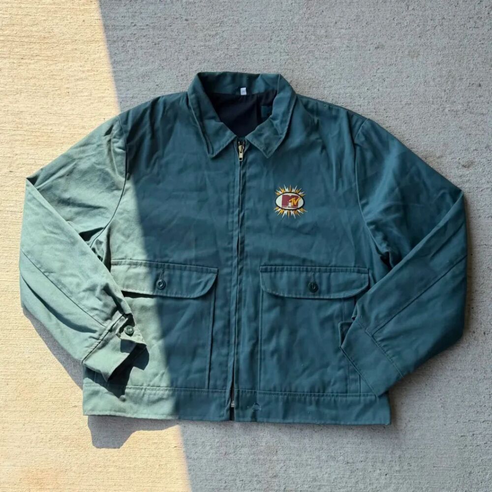 Vintage 90s MTV Music Television Lined Work Jacket Promo Staff Crew Size Large